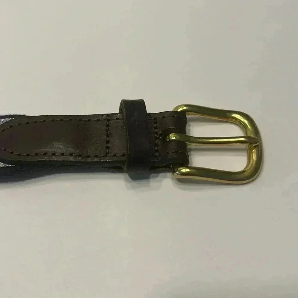 Vineyard Vines belt green w/lacrosse sticks canvas leather solid brass buckle